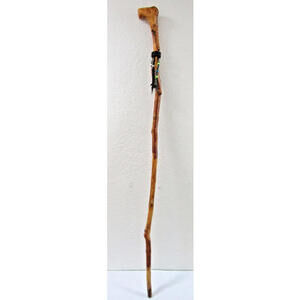 Antique Hand Carved Knob Head Grooved Grip Beaded Leather 45" Walk Stick Cane
